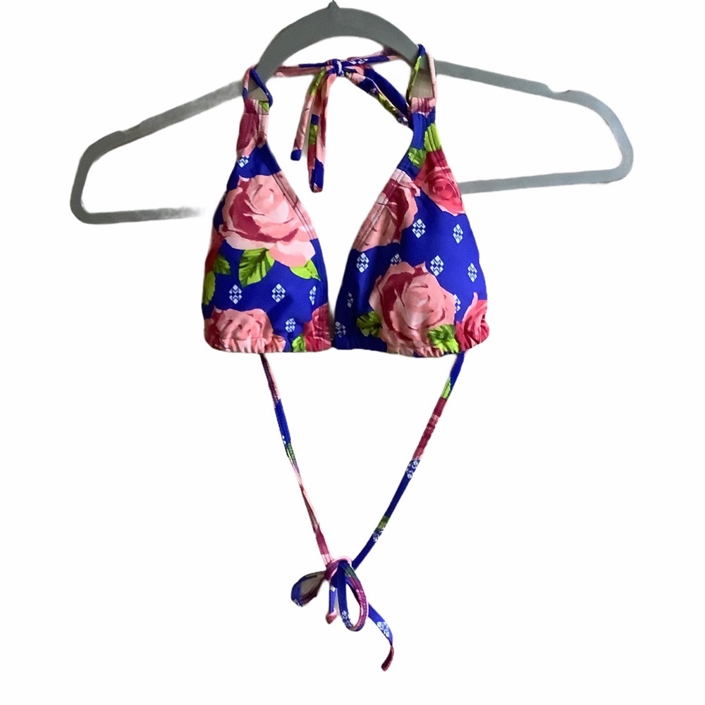Body Glove bikini top Women Size Medium Floral Roses Triangle Nylon Spandex